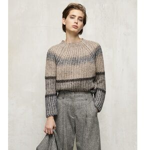 LUISA CERANO Wool blend Striped metallic Knit Sweater 14 euc pull over